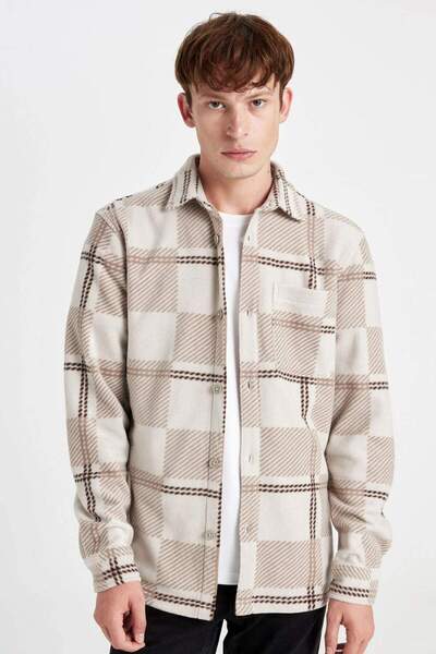 DeFacto Regular Fit Checkered Fleece Long Sleeve Shirt V2767Az24Wn