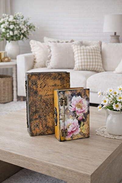 IremTasarimAtolyesi Ev Dekorasyon Ahşap Kitap Kutu Seti 2li Özel Tasarım