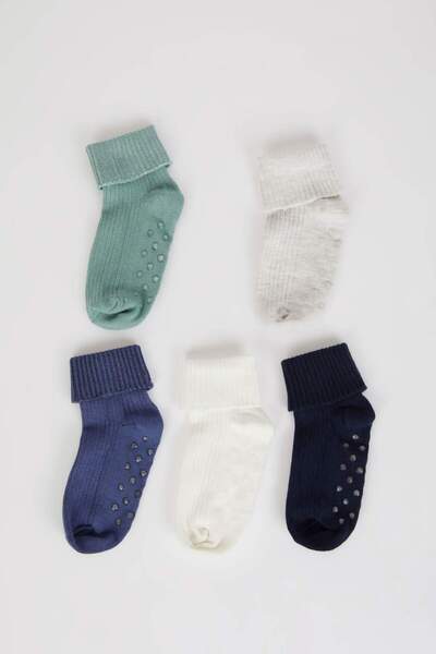DeFacto Stitch-Free 5-Pack Cotton Pack Long Socks for Baby Boy C9114A5Ns