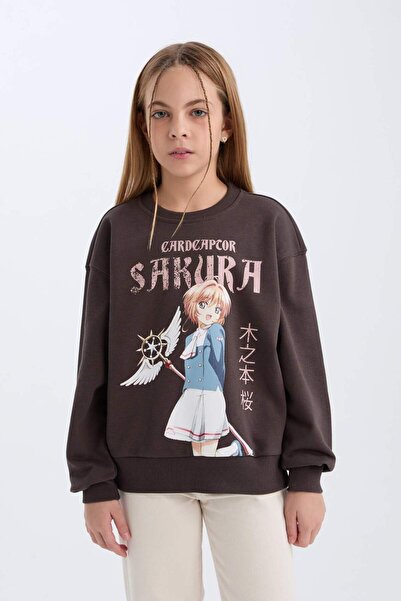 DeFacto Sakura Oversize Geniş Kalıp Bisiklet Yaka Sweatshirt Kız Çocuk D2829A...