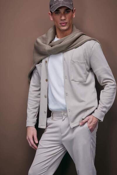 DeFacto Regular Fit Polo Neck Combed Cotton Shirt Jacket D7243Ax25Sp