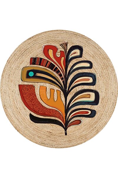 kilim home Boho 953 Multy Yaprak Desenli Jüt Rengi Örgü Yuvarlak Natural Çift...