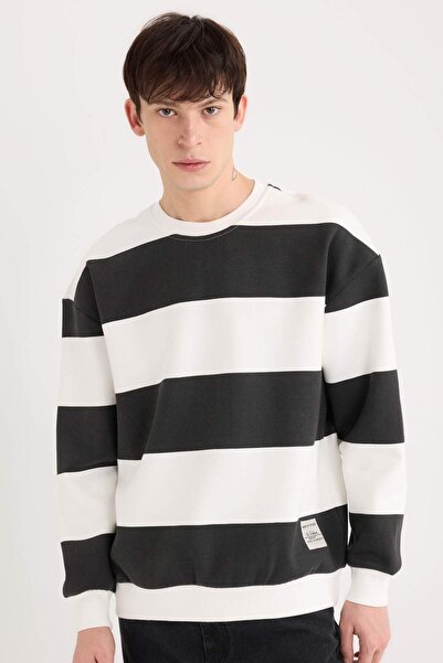 DeFacto Hanorac cu etichetă țesută în dungi cu decolteu rotund A9066AX24AU