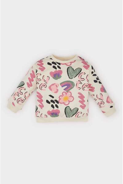 DeFacto Desenli Bisiklet Yaka Sweatshirt Kız Bebek E0194A525SP