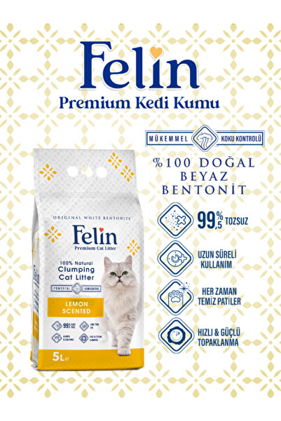 FELİN Limon Kokulu Topaklanan Ince Taneli Kedi Kumu 5 Lt