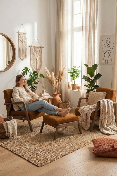 Zem Pavia Çay Seti Ceviz Ahşap, Hardal (2ADET TEKLİ BERJER 1ADET PUF)ofis,bal...