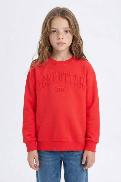 DeFacto Hanorac roșu guler rotund cu imprimeu pentru fete D6627A824AU