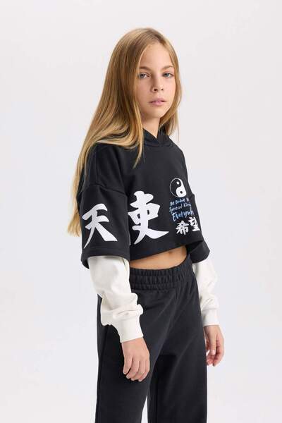 DeFacto Girl's 2-Piece Set Printed Sweatshirt Elastic Waist Sweatpants D4066A...