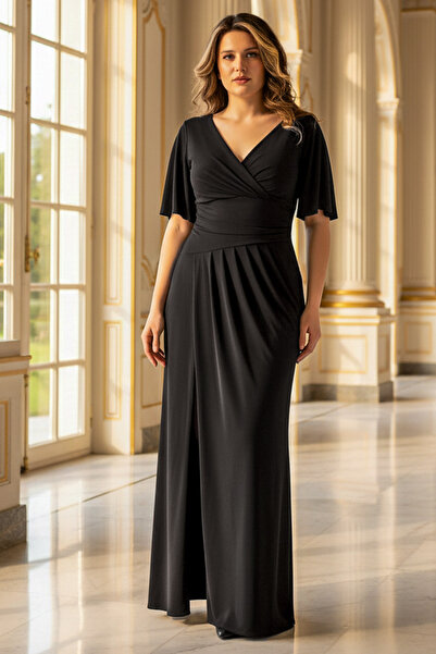 DENİMİNİ Dökümlü Sandy Büyük Beden Abiye Elbise DNM368