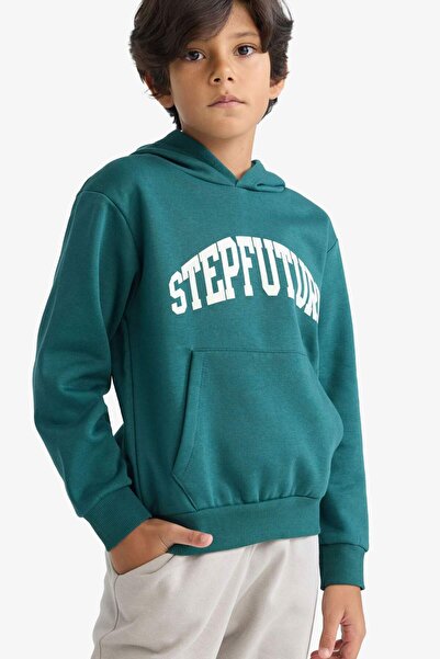 DeFacto Суитшърт с качулка и джобове с принт за момчета D3033A824WN