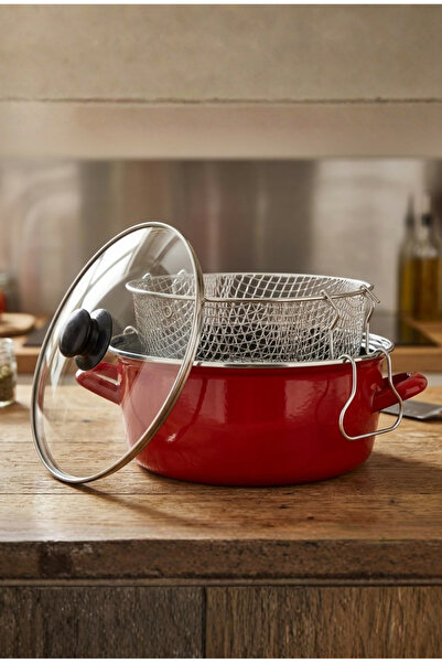 Rossel Premium Emaye Tencere 24 cm Kızartma Telli Çift Kulplu