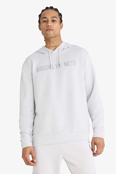 DeFacto NBA Brooklyn Nets Standard Fit cu glugă cu imprimeu Jacquard Swea tri...