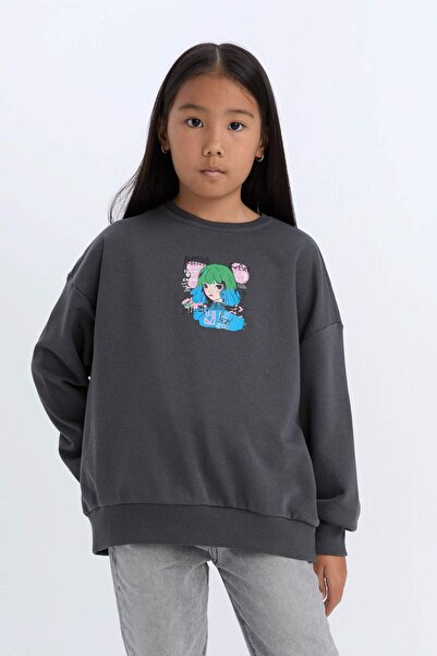DeFacto Φούτερ για κορίτσια Relax Fit Crew Neck D6495a8ns