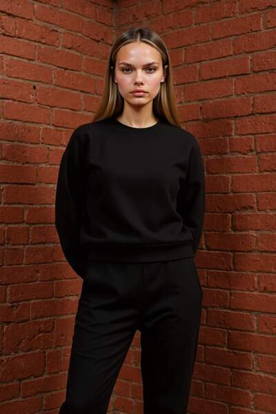 DeFacto Černá oversize mikina Crew Neck - Silná tkanina D9022axns