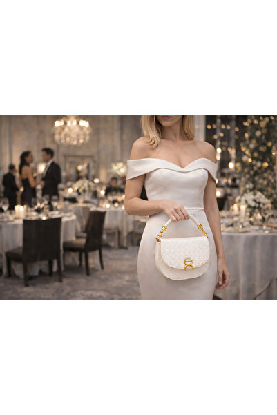dukidasoturkiye White Knitted Patterned Women's Mini Clutch Bag |   White Mt1536