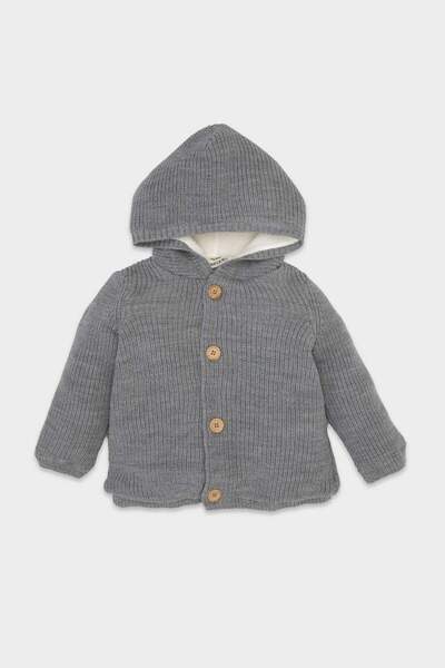 DeFacto Baby Boy Hooded Plush Lined Buttoned Knitwear Cardigan C8861A524Wn