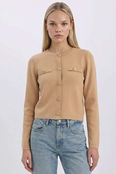 DeFacto Cardigan basic tricotat cu nasturi simpli, guler rotund, regular fit ...