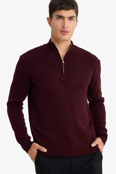 DeFacto سترة تريكو سادة أساسية باللون الرمادي ذات مقاس قياسي وقصة عادية ياقة ...