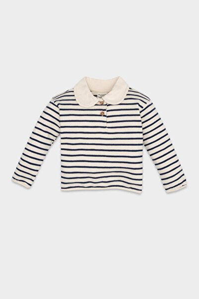 DeFacto Peter Pan collar Buttons Inside Soft Fuzzy Tüylü Ç Striped Sweatshirt...