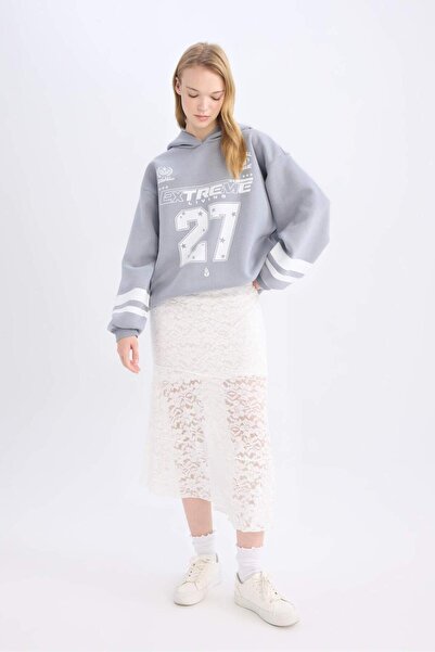 DeFacto A Form Yüksek Bel Dantel Maxi Etek E1795AX24WN