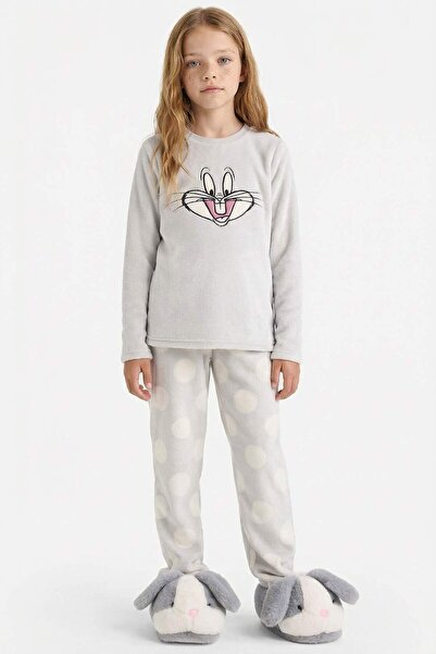 DeFacto Kompleti pidžama za devojčice Looney Tunes plišani dugi rukavi gornji...