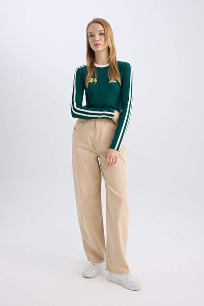 DeFacto Παντελόνι Gabardine Baggy Fit - Κανονική μέση, Τσέπες, ίσιο D3761ax24au