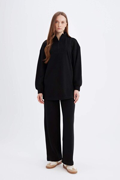 DeFacto Tesatura Thessaloniki - Pantaloni negri din tricotaje Relax Fit B4311...