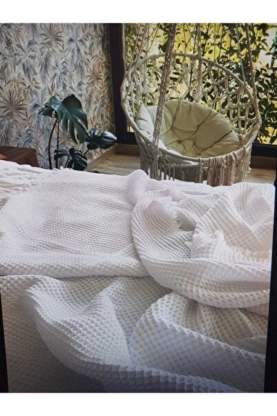 Tasarım Hb&Victory Waffle 4-Layer 100% Cotton Premium Bedspread White Single ...