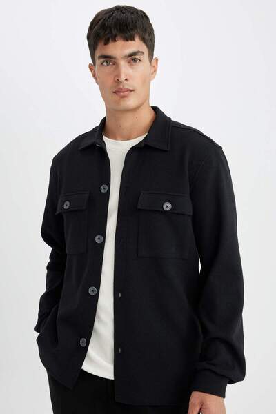 DeFacto Crna polo jakna sa križnim izrezom Tkano D3381AX24AU