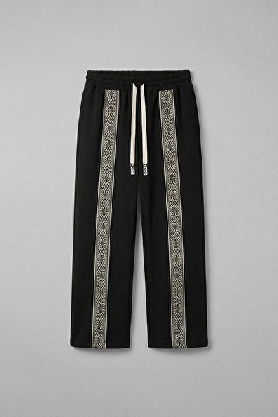 ablukaonline Ανδρική φόρμα με ριγέ έθνικ σχέδιο Άνετη φόρμα φόρμας μαύρη