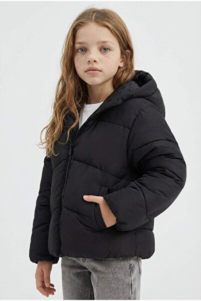 DeFacto Jachetă pufă pentru fete, rezistentă la vânt, cu buzunare, cu fermoar...