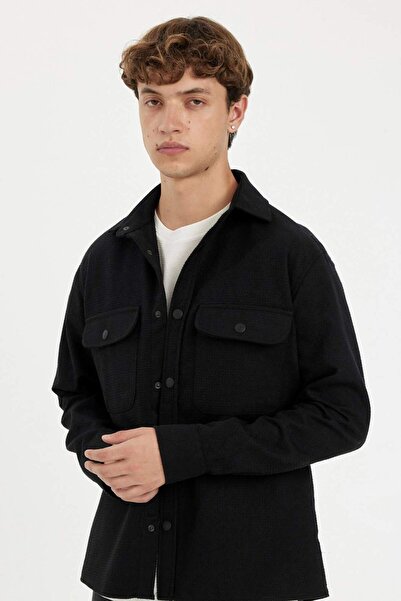 DeFacto Relax Fit Waffelstoff mit Knopfleiste, einfarbig, Baumwollmischung, l...