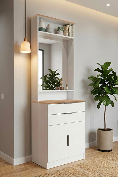 benim odam Diva Aynalı Kapaklı Raflı Çekmeceli Portmanto Vestiyer