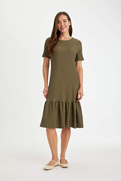 DeFacto Flare Fit Crew Neck Wrap Short Sleeve Midi Dress D4661Ax24Hs