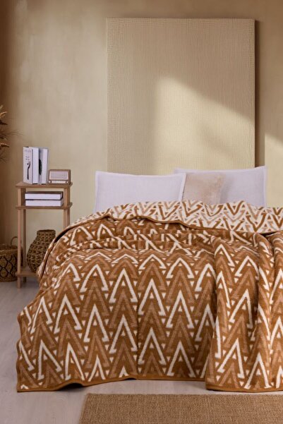 SESLİ HOME Sesli Home Коричнево-біла двоспальна ковдра Tricotton - 200x220 см