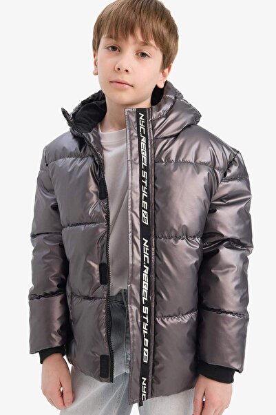 DeFacto Jachetă de puf căptușită cu glugă, cu mâneci cu nervuri, hidrofugă, p...