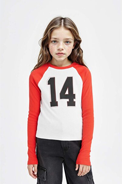 DeFacto Μακρυμάνικο μπλουζάκι για κορίτσια με λαιμόκοψη με μοτίβο με ραβδώσει...