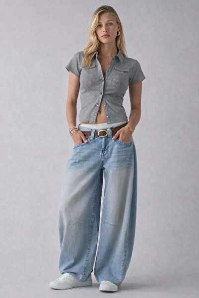 september island Sona Açık Mavi Koza Şalvar Jeans