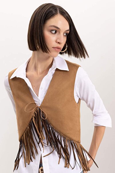 DeFacto Tie-Up Cowboy Model Tassel Suede Vest D5268Ax24Au
