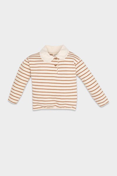 DeFacto Çizgili Bebe Yaka İçi Yumuşak Tüylü Sweatshirt Kız Bebek D6195A5NS