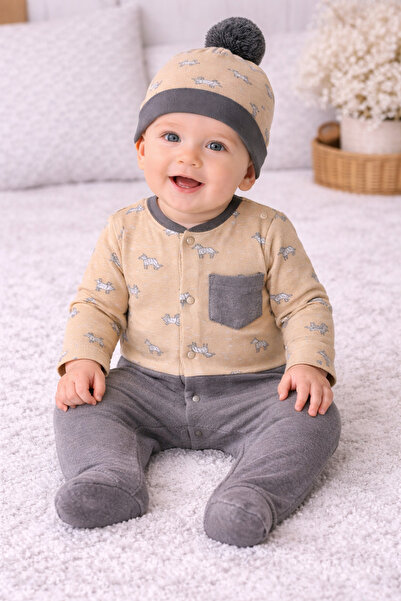 Skygo Andywawa AC24159 - Little Zebra Baby Jumpsuit Set, Beige Grey
