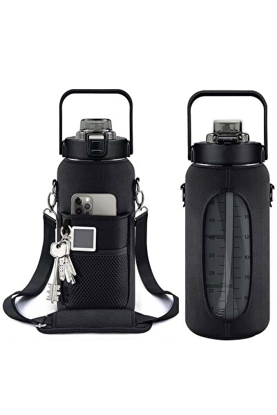 Arabest زجاجة ماء سعة 2 لتر (نصف جالون) مع غطاء، إبريق رياضي تحفيزي مع حزام ل...