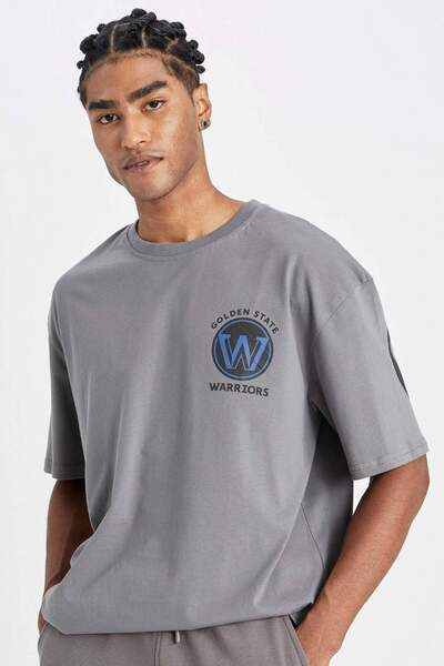 DeFacto Nba Golden State Warriors Herren-T-Shirt in Grau mit Rundhalsausschni...
