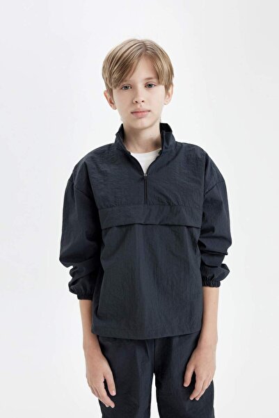 DeFacto Oversized Wide Fit Zipper Collar Parachute Long Sleeve Shirt Boy D033...