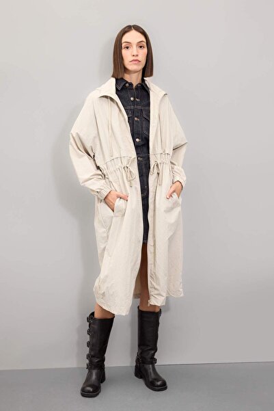 DeFacto معطف واق من المطر طويل - مقاس عادي، غطاء للرأس، قماش التفتا A6245AX24AU