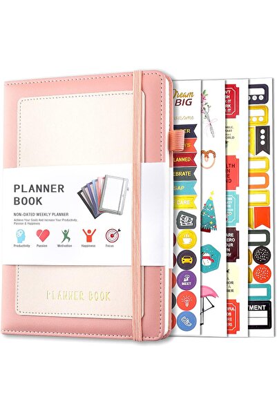 Saharaz مخطط أسبوعي وشهري غير مؤرخ مع خانات زمنية، ومتتبع للميزانية، ومنظم بغ...