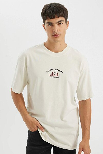 DeFacto Tricou cu mânecă scurtă imprimat cu decolteu relaxat, 100% bumbac D25...