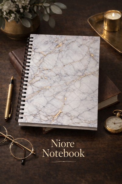 NİORE Caiet spiralat A5 cu model marmorat – Design premium cu nervuri aurii, ...