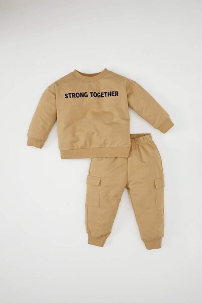 DeFacto Baby Boy 2-Piece Set Printed Crew Neck Sweatshirt with Elastic Waist ...