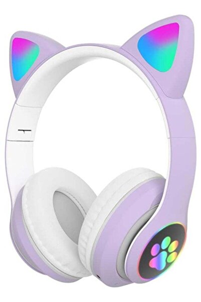 Saharaz سماعات رأس بلوتوث بتصميم أذني قطة مع ميكروفون، سماعات رأس لاسلكية للأ...